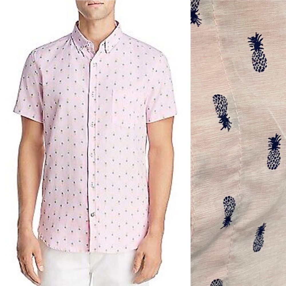 Molokai surf co button up pink pineapple short sleeve casual shirt -XXL